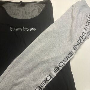 bebe Black Mesh Logo Trim Tank (XL) & Gray  Pants(L)